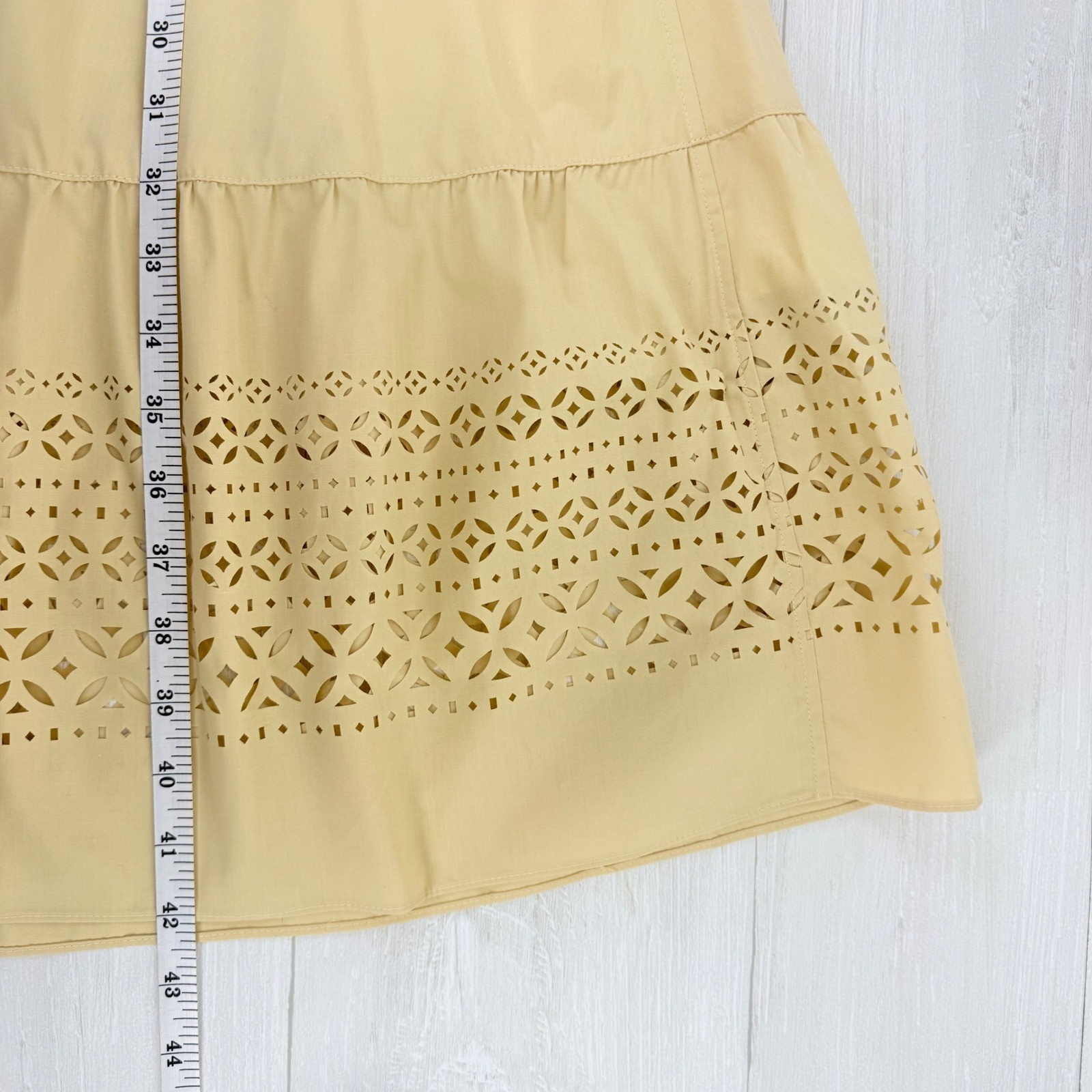 Lauren Ralph Lauren Eyelet Laser Cut Poplin Midi Dress Size 8 Beige Feminine