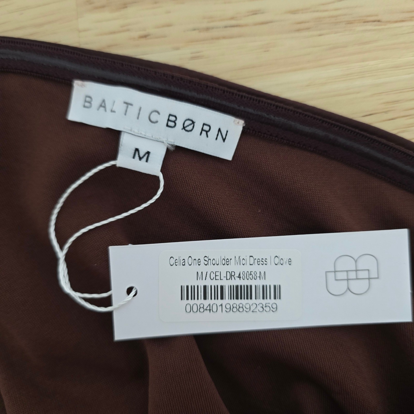 NWT Baltic Born Celia One Shoulder Midi Dress Clove Brown Wrap Tie Size Medium
