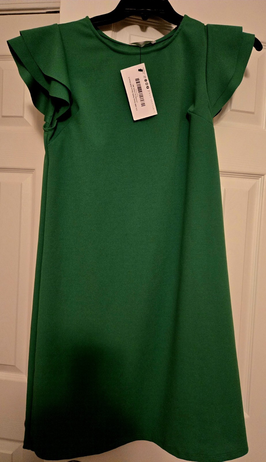 Limelush Boutique Women’s Green Solid Ruffle Flutter Sleeve A-Line Dress S