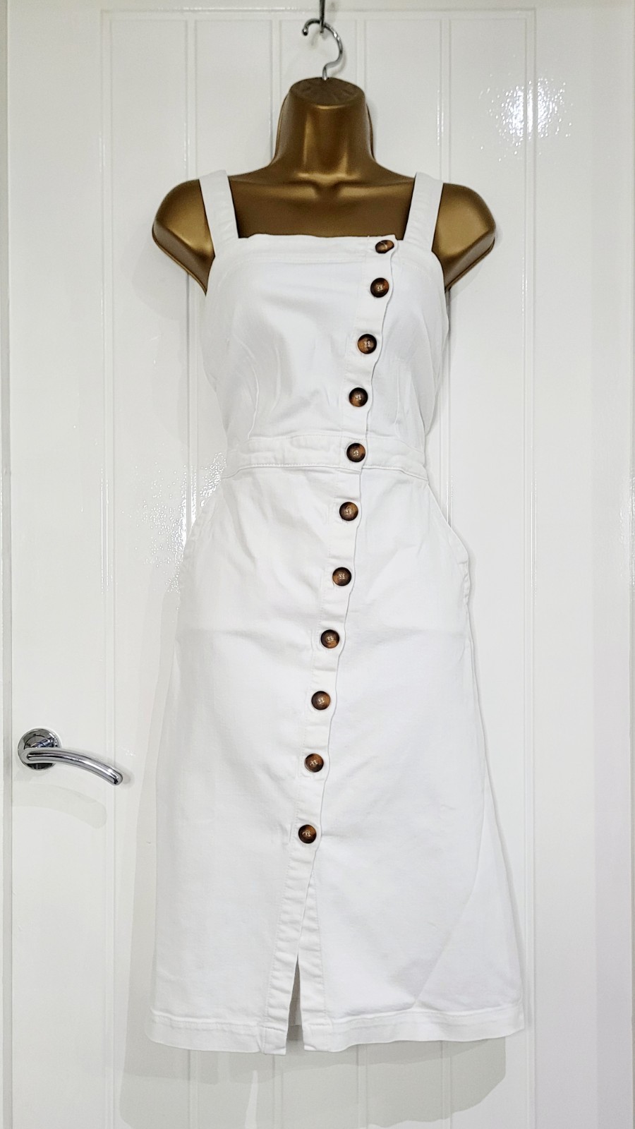 Monsoon Size UK 8 White button front denim summer dress casual holiday VGC