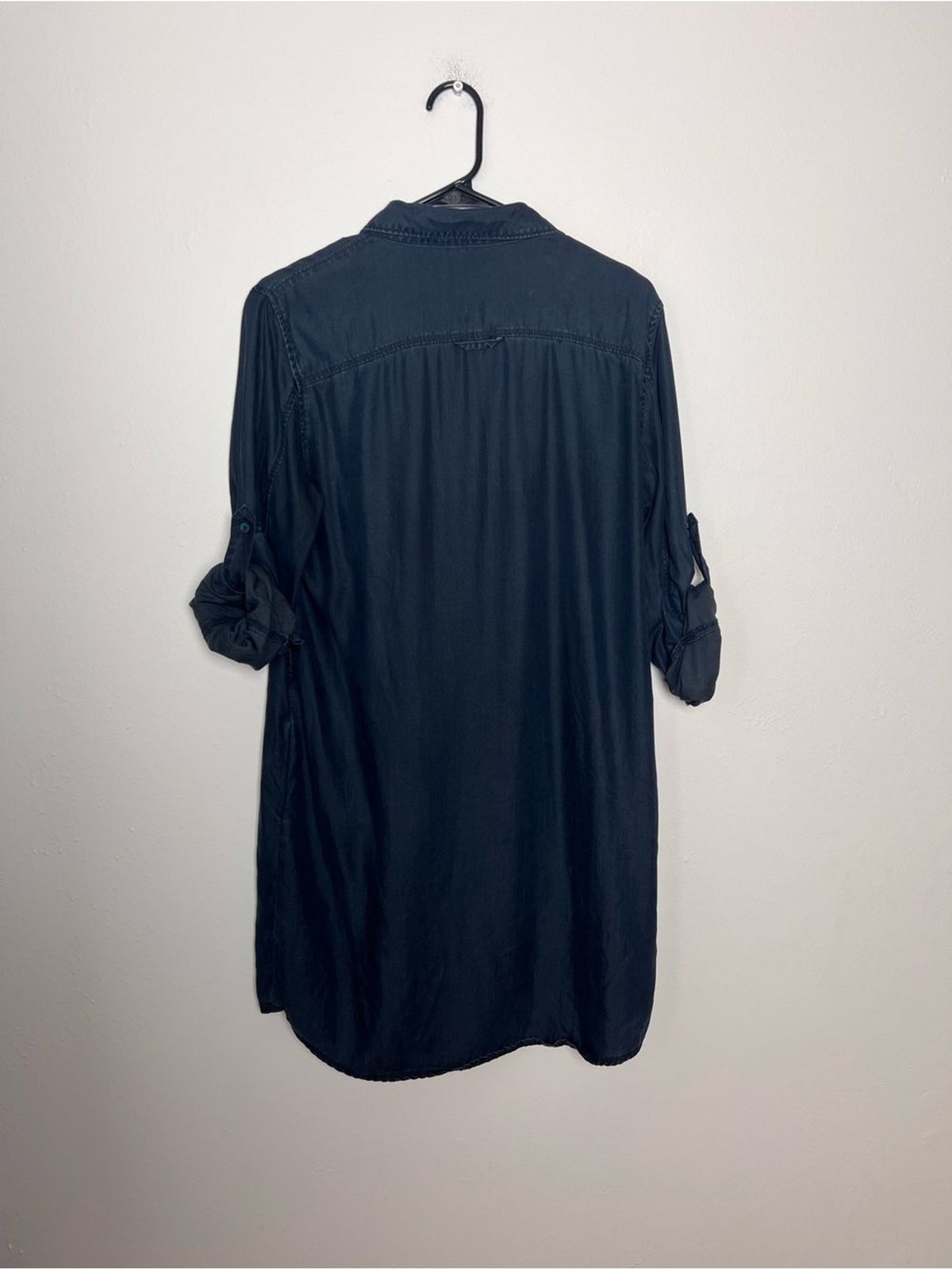 Velvet Heart Medium Tencel Chambray Shirt Dress Roll Tab Sleeve Blue Lyocell