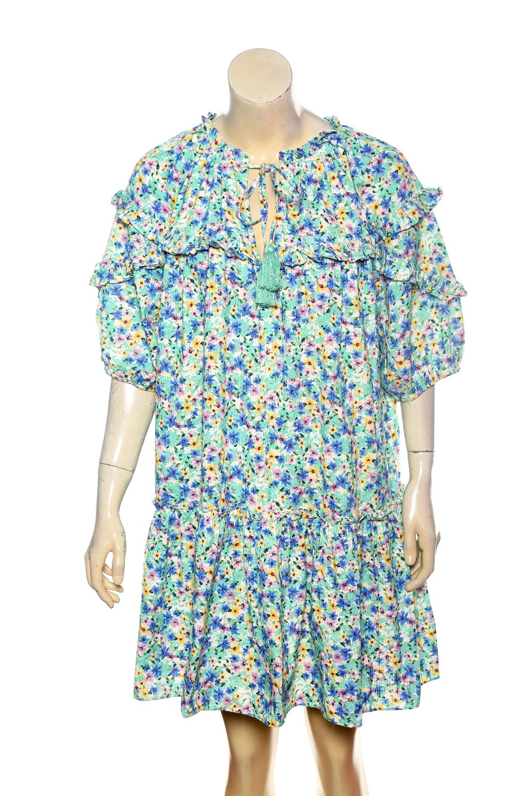 Shoshanna Elyse Floral Print Mini Cotton Dress L 10 Women Ruffle Short NEW 46123