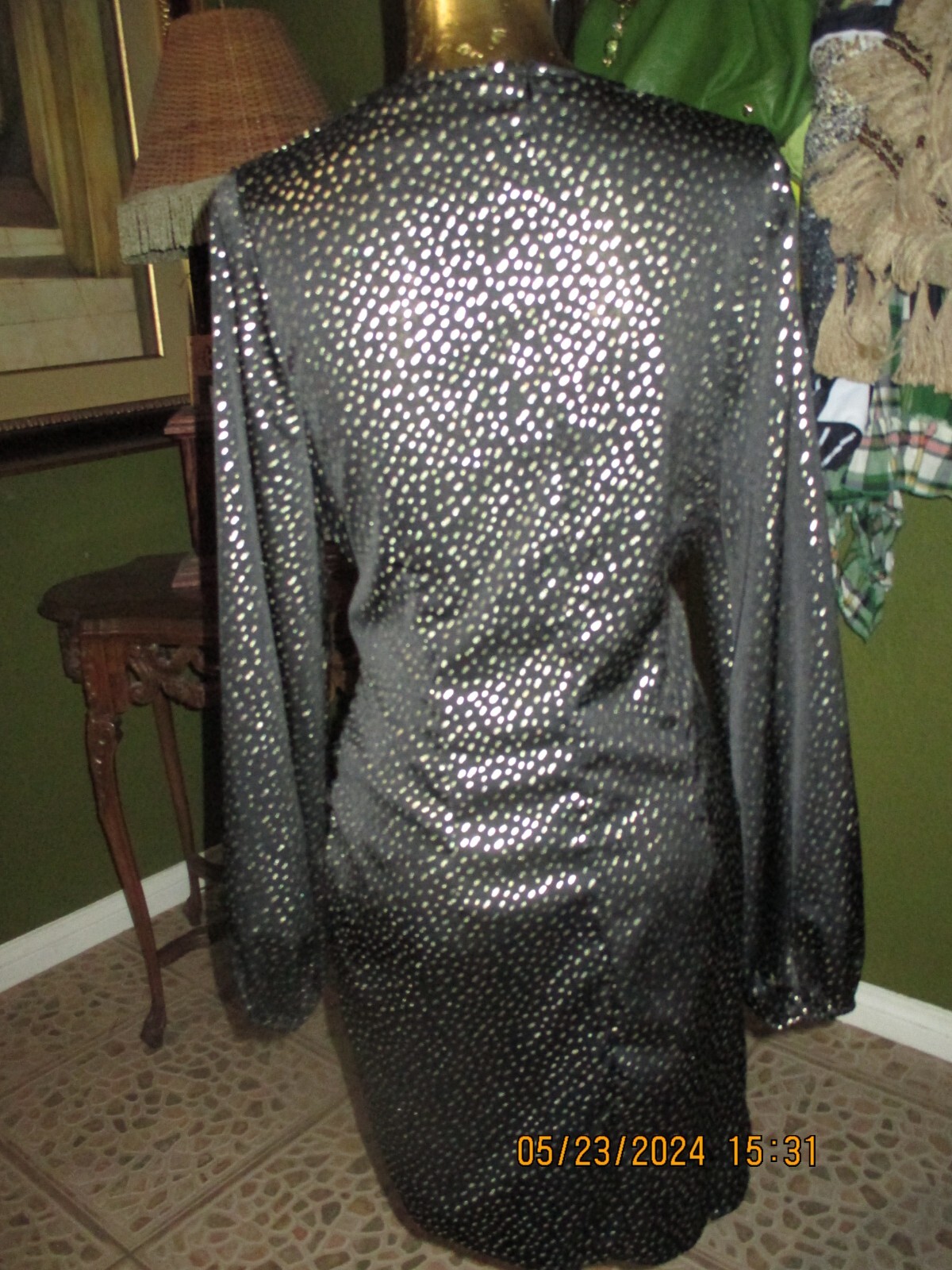 NEW COTTON POLY BLACK&GOLD SPECK MINI DRESS! CROSS OVER TOP WIDE TIE BOW SIZE XL