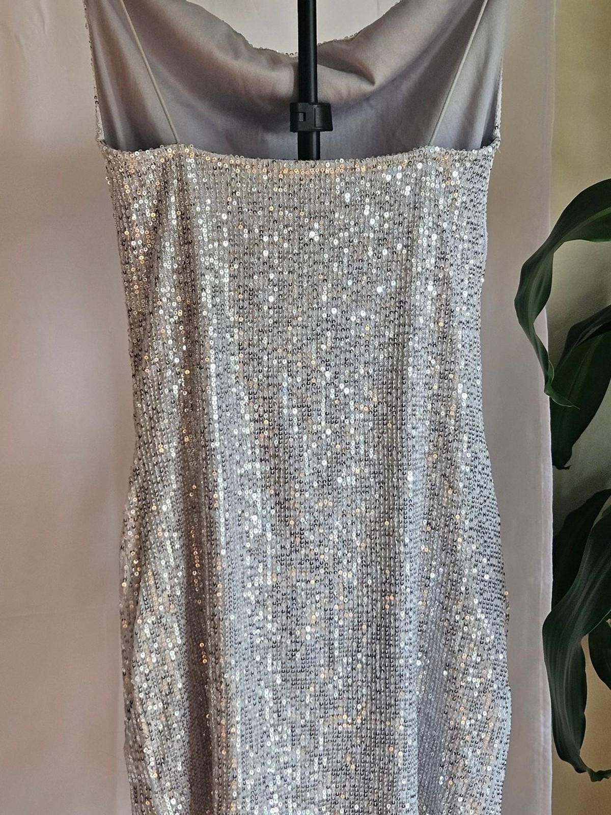 Bluesteel Silver Sequin Cowl Neck Mini Dress Size P / XS Party Night Out Holiday