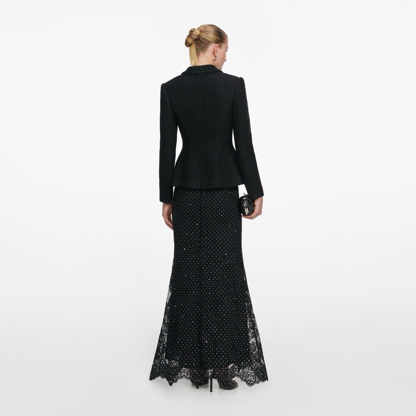 Self portrait BLACK BOUCLE RHINESTONE LACE MAXI DRESS $ 850 US 2 UK 6