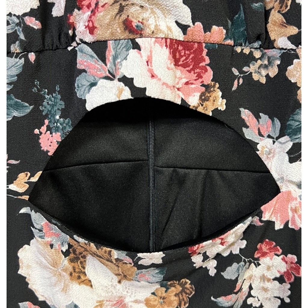 Listicle Mini Dress Large Multicolor Floral Bell Sleeve Cutout Boho Chic Trendy