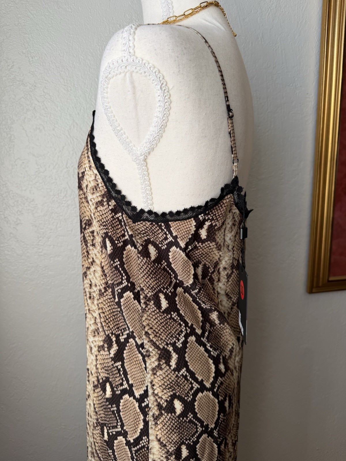 23- The Kooples Snakeskin Print Silk Midi Slip Dress Size 1 (Sm) NWT Lace Trim
