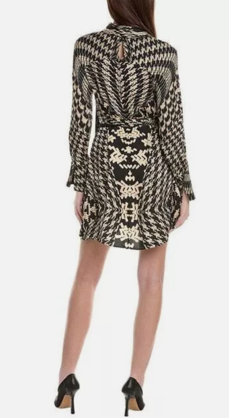 REISS Ester Placed Monochrome Black & Cream Dogtooth Print Mini Dress UK8 UK10