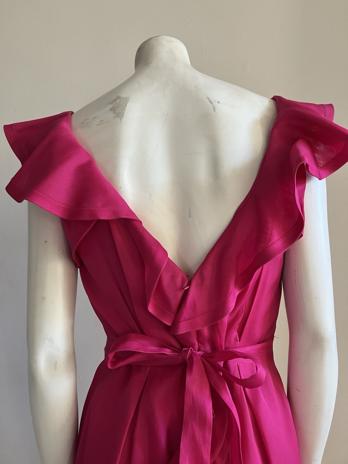 Tom Ford Yves Saint Laurent YSL SS2005 Runway Fuchsia Silk Ruffle Dress FR40 US6