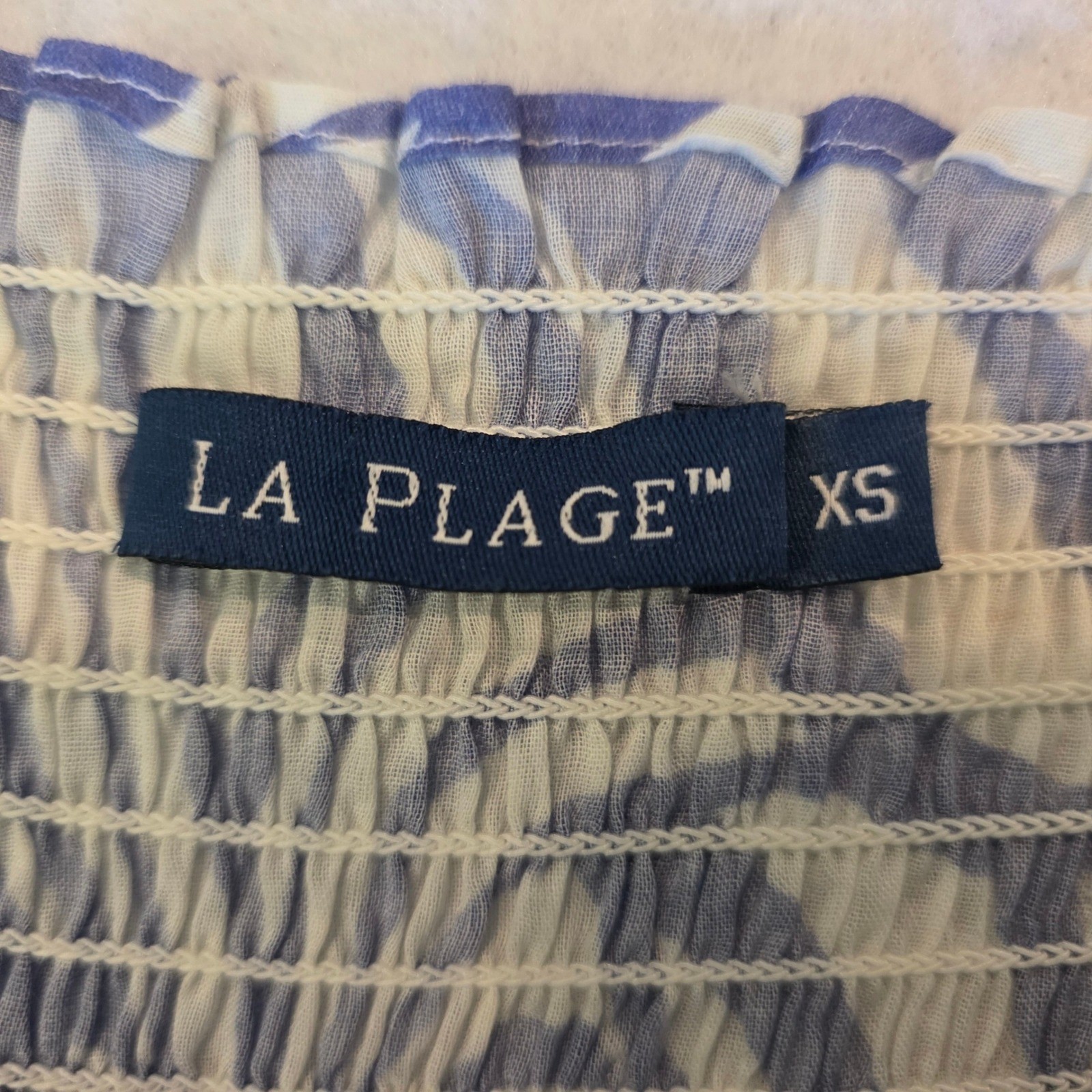 La Plage Lavender White Abstract Leaf Print Cotton Tiered Maxi Dress XS Boho