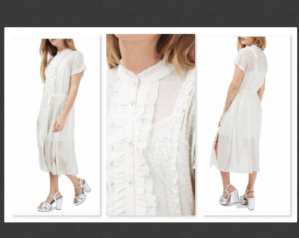 TOPSHOP PREMIUM White EMBELLISHED SHIRT DRESS PEARL FRONT Size 10 US #B276