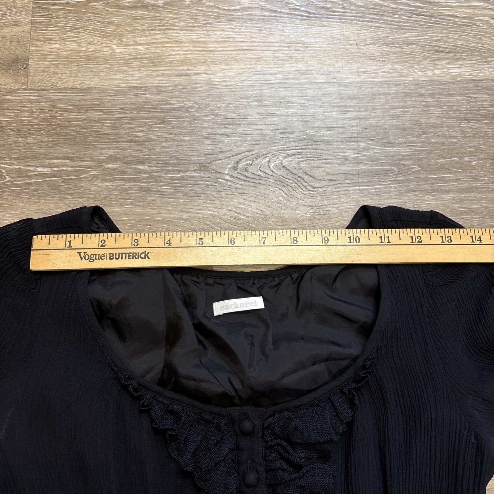 Cacharel Black 100% Silk Semi Sheer Short Sleeve Dress Whimsigoth US 6 EU 36
