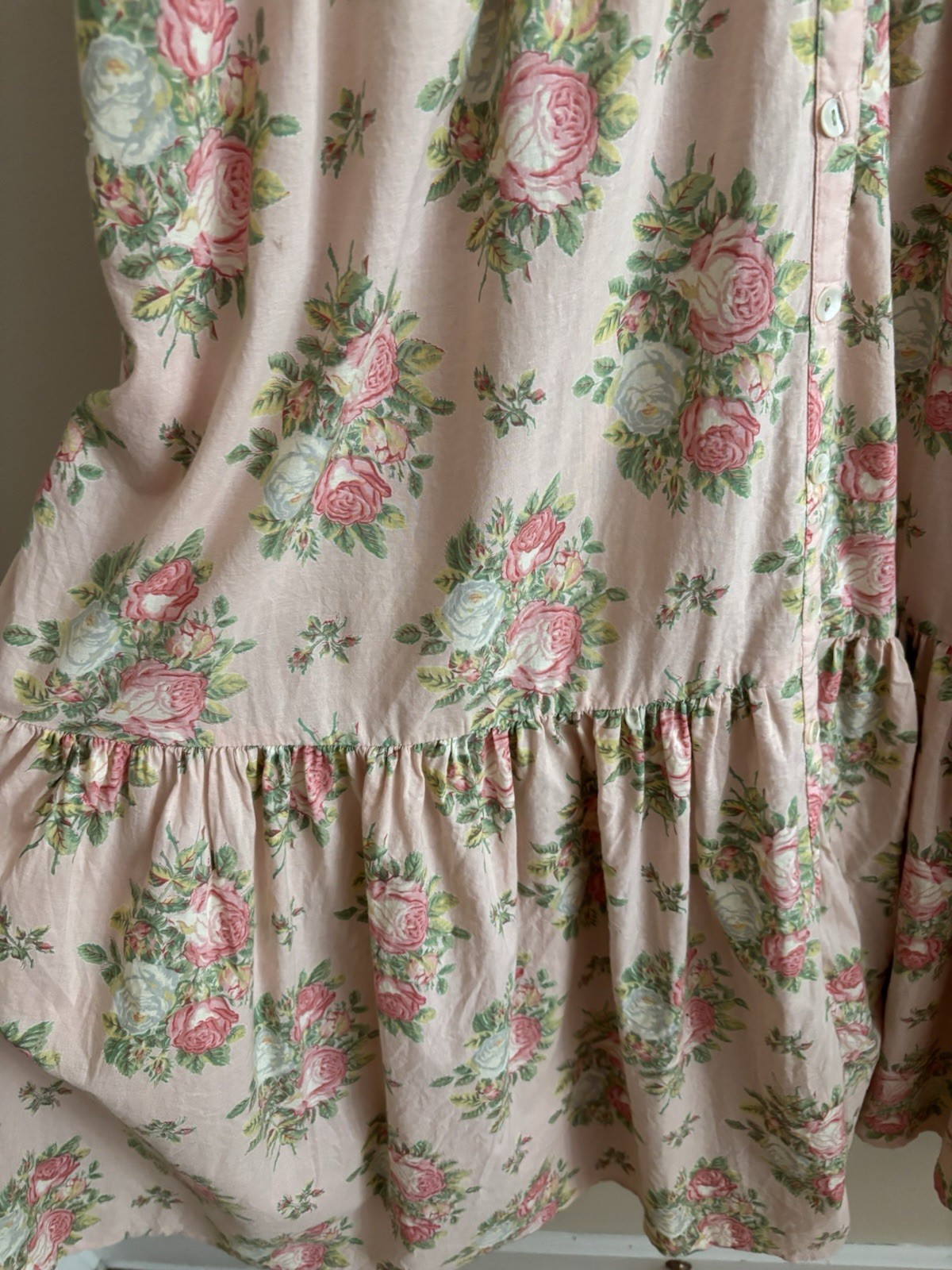 April Cornell Genevieve Hostess Maxi Dress Pink Cottage Roses Large Sleeveless