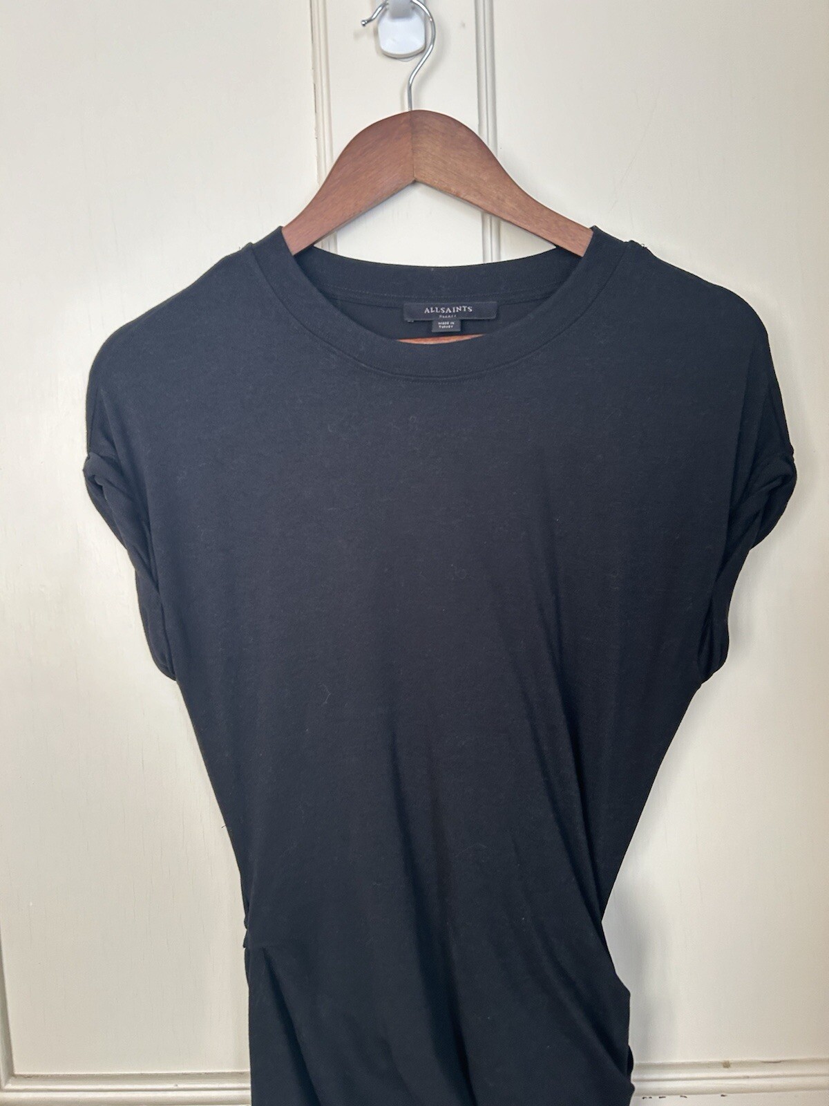AllSaints Ruched Knit Shift Dress Womens Size Small Black Classic City Party