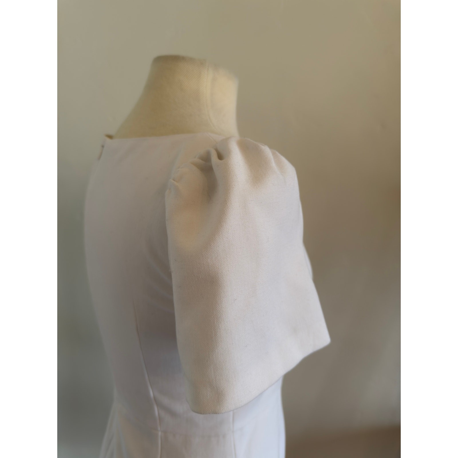 FRENCH CONNECTION WHITE SQUARE NECK PUFF SLEEVE MINI DRESS