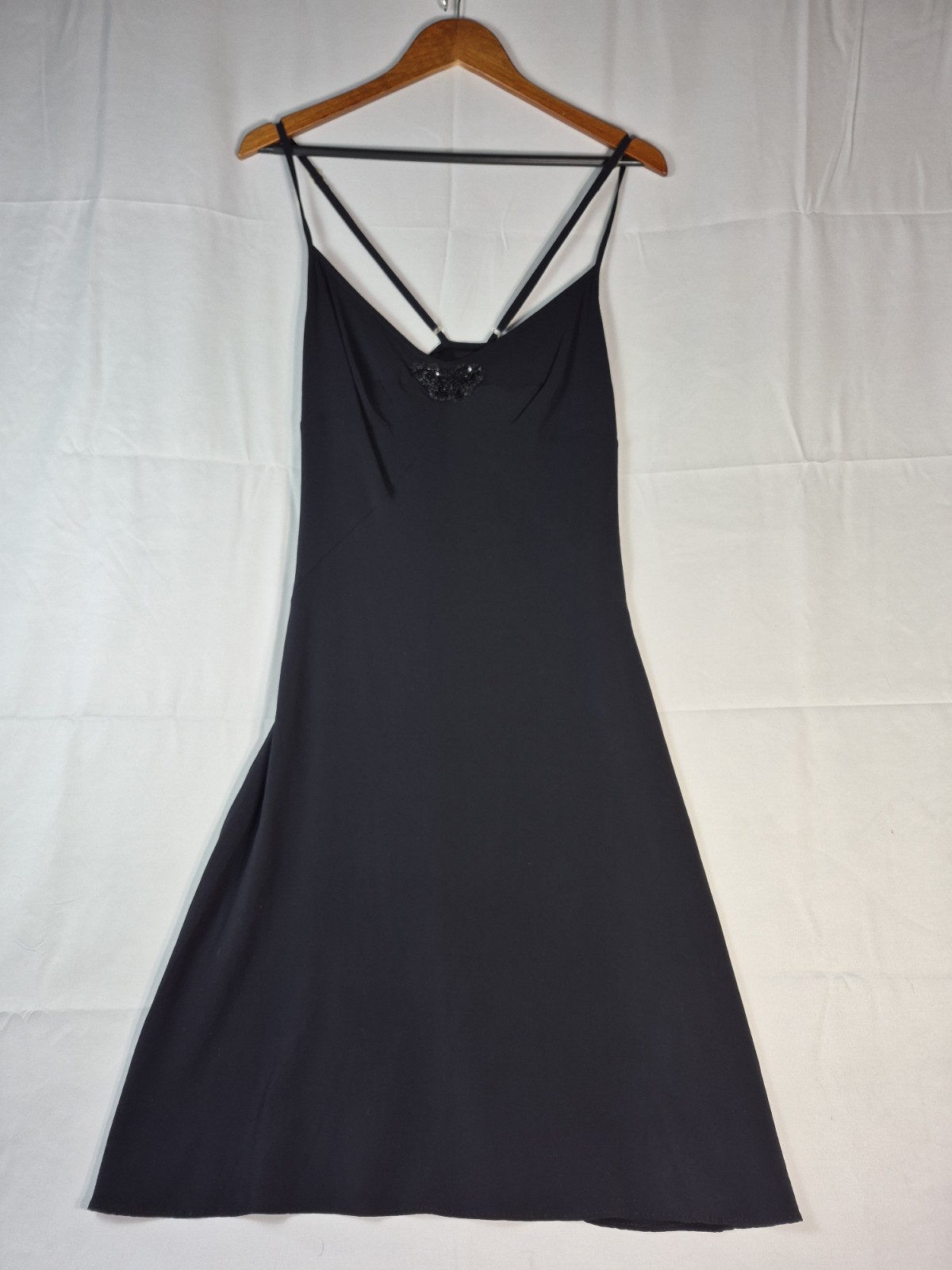 Vintage Moschino Black Evening Dress Open Back Beaded A-Line Slip Midi Gown.sz10