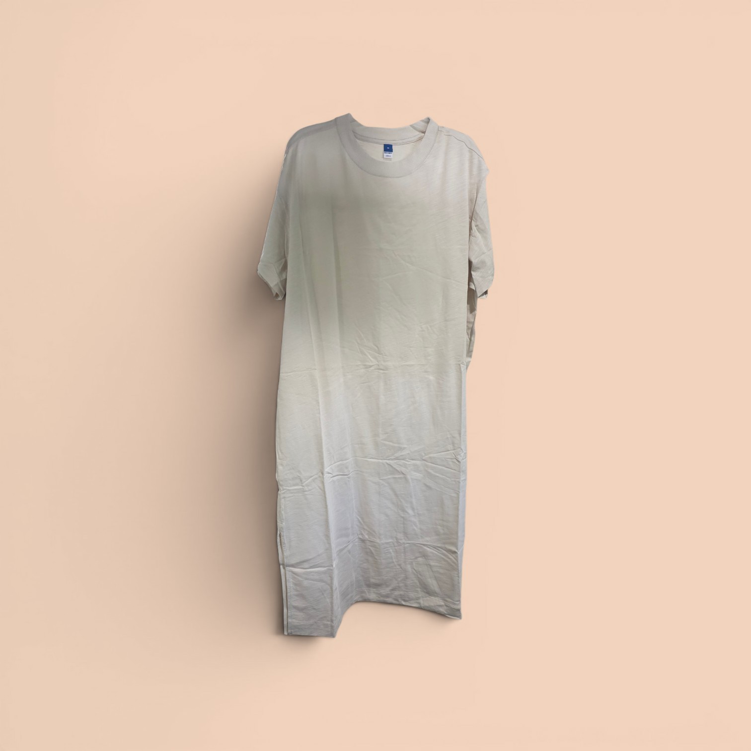 Women’s Beige Solid T-Shirt Dress Short Sleeve Crew Neck Cotton Jersey Midi 3X