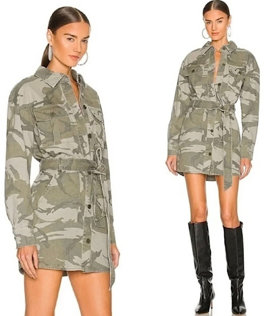 NWOT LOVERS & FRIENDS Luke Denim Camo Jacket Dress XS Utility Belt Blue REVOLVE