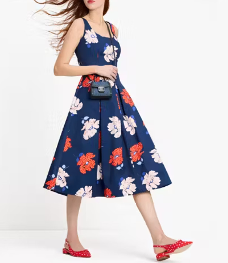Kate Spade Dotty Floral Faille Cocktail Dress in French Navy sz 4, 6, 10 $498