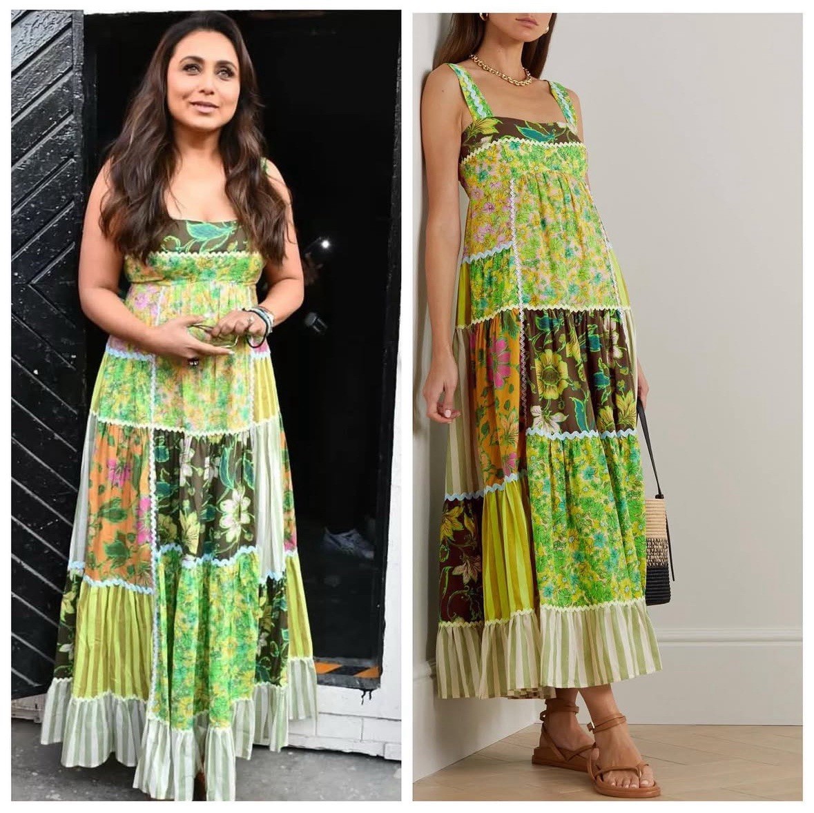 Alemais Winnie Spliced Midi Dress Size AU 12 / US 8 Patchwork Green Floral