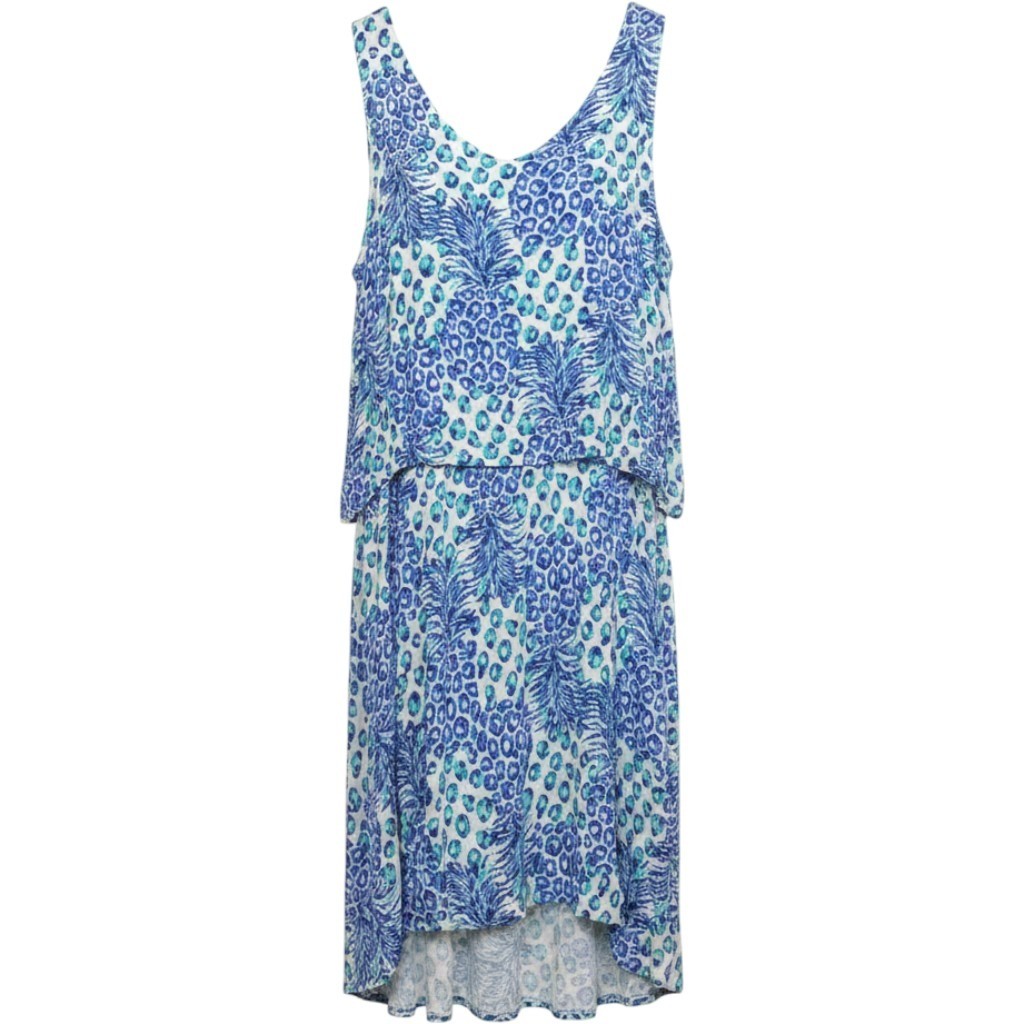 Caribbean Joe 1X Blue Tropical Leopard Popover Dress Tank V-Neck Soft Stretch