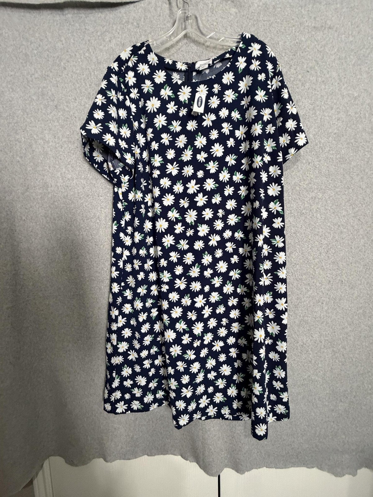 Old Navy Dress Womens XL Tall Blue Daisy Print Crew Neck Short Sleeve Shift Midi