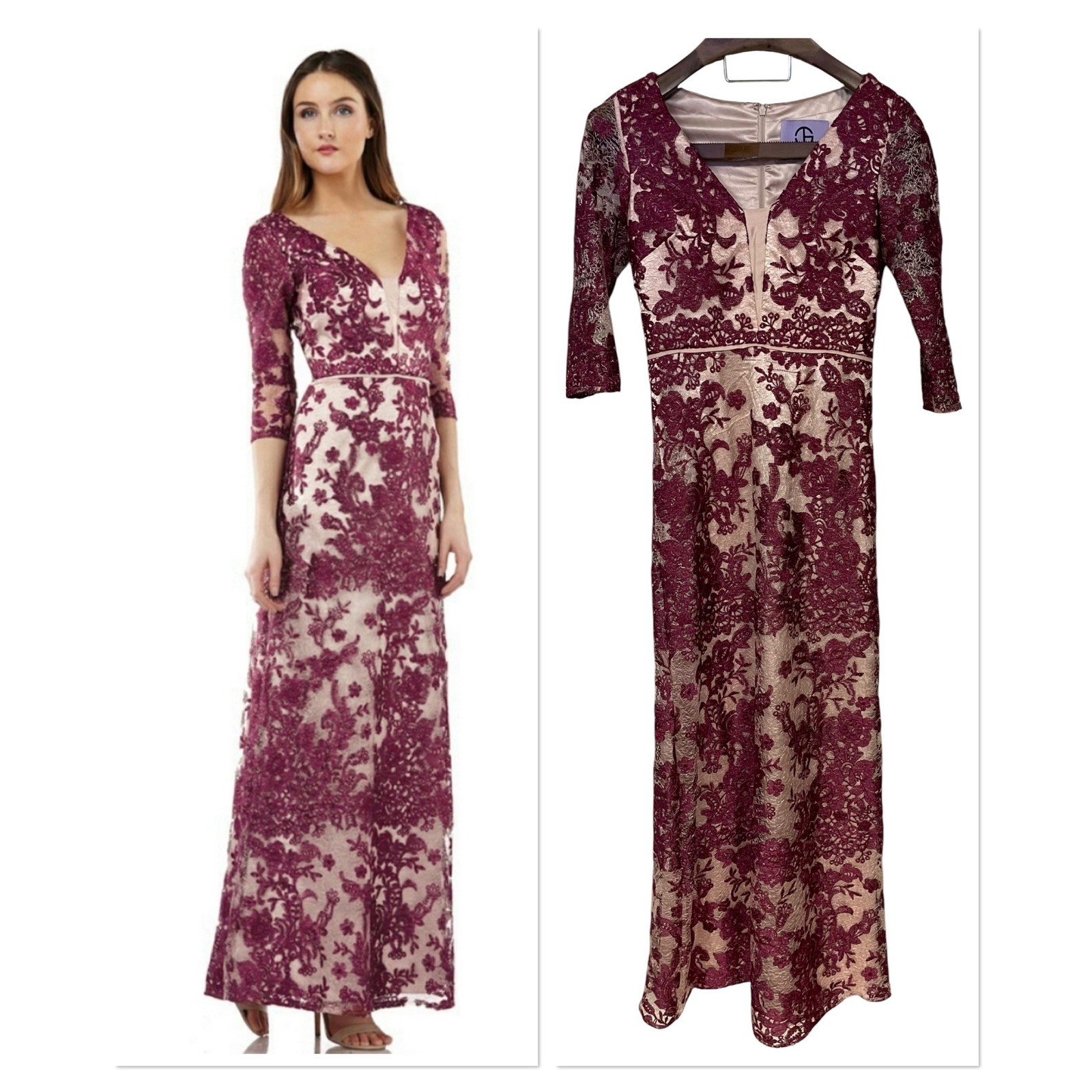 JS Collections Soutache Berry Embroidered Lace Gown Formal Maxi Dress Wedding 2