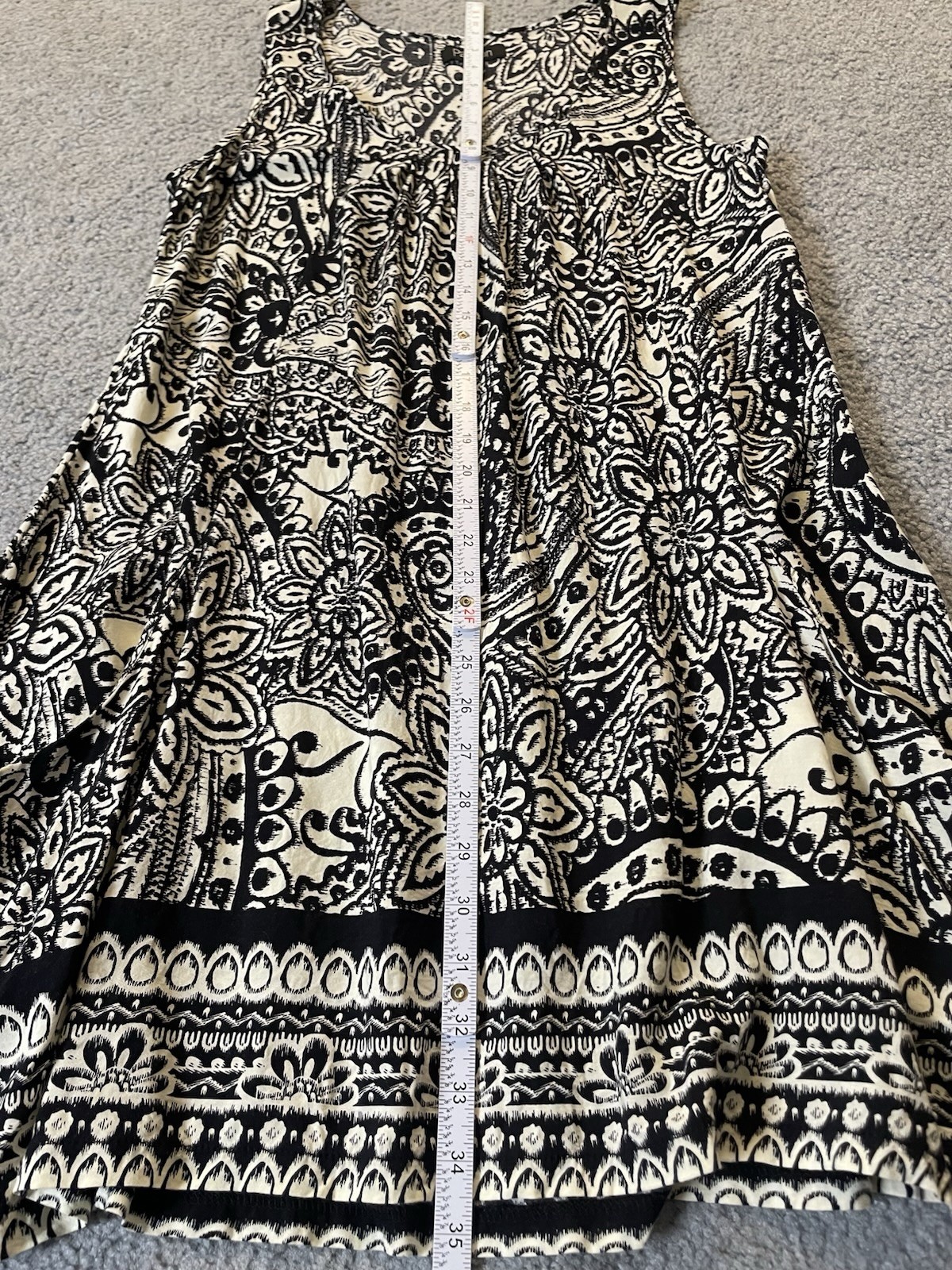 Papillon Floral Swing Mini Dress Sz L Gray Ivory Paisley Pockets Boho City Beach