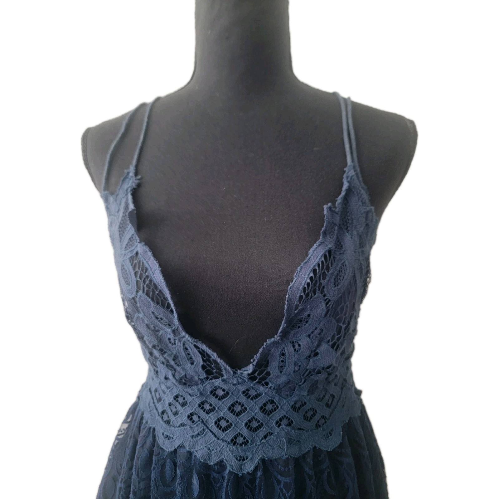Free People Adella Navy blue Crochet Fairy dress Whimsigoth Witchcore Boho M/l