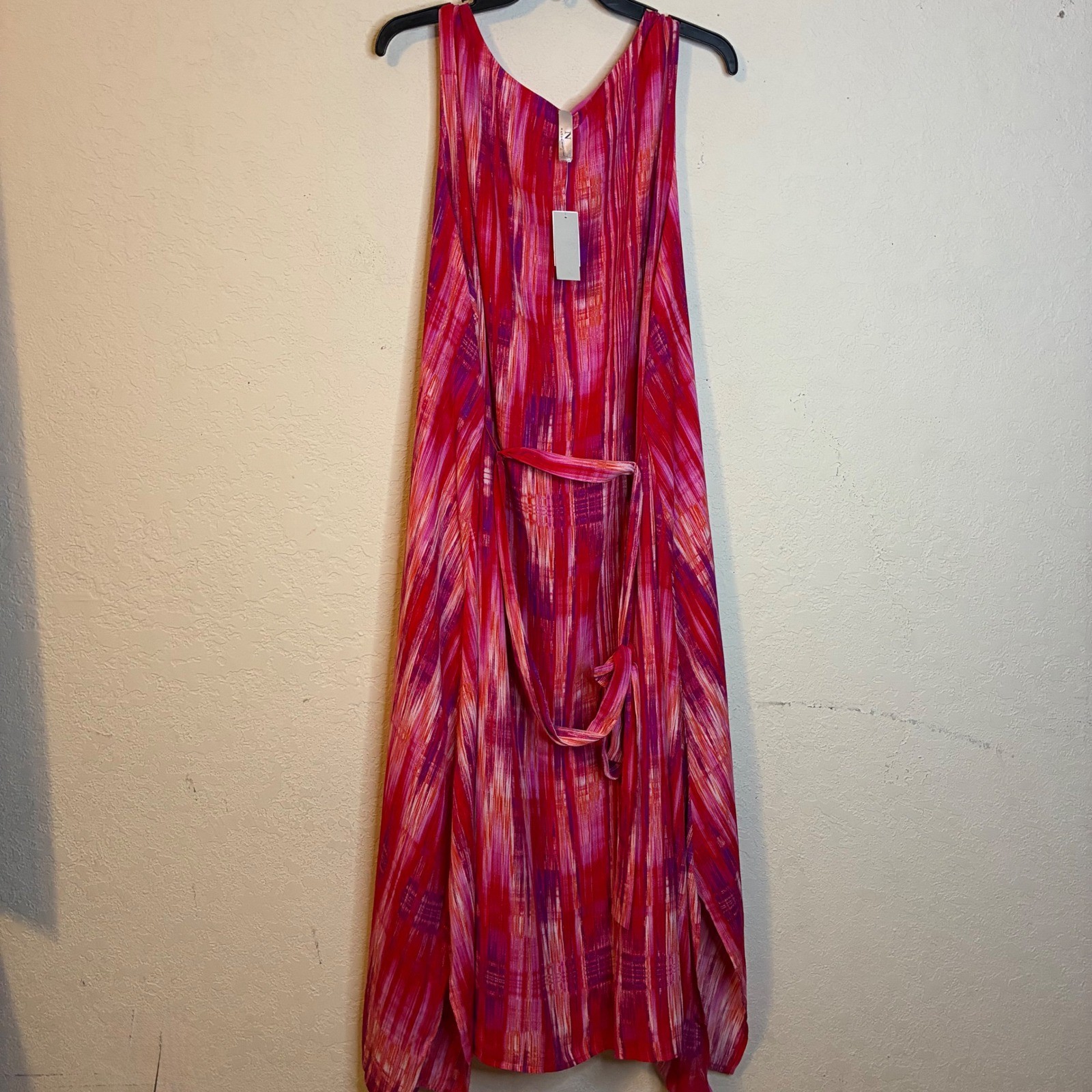 N Natori Illusions Abstract V-Neck Maxi Dress Pink Purple Red 2X GN3351 NEW
