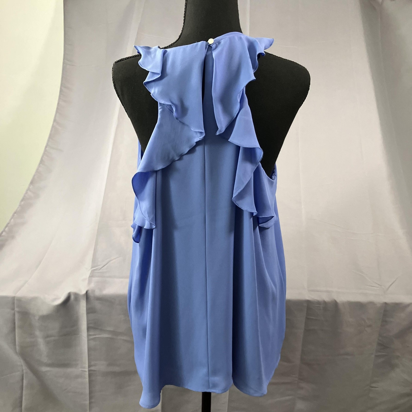 LOFT Tank Dress Womens Large Blue Ruffle Back Sleeveless Shift Mini Party Flowy