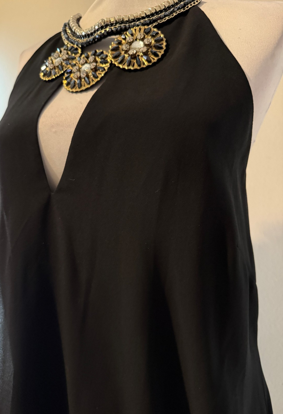 BEBE Womens Black Evening Beaded Neckline Dress – Sz Large