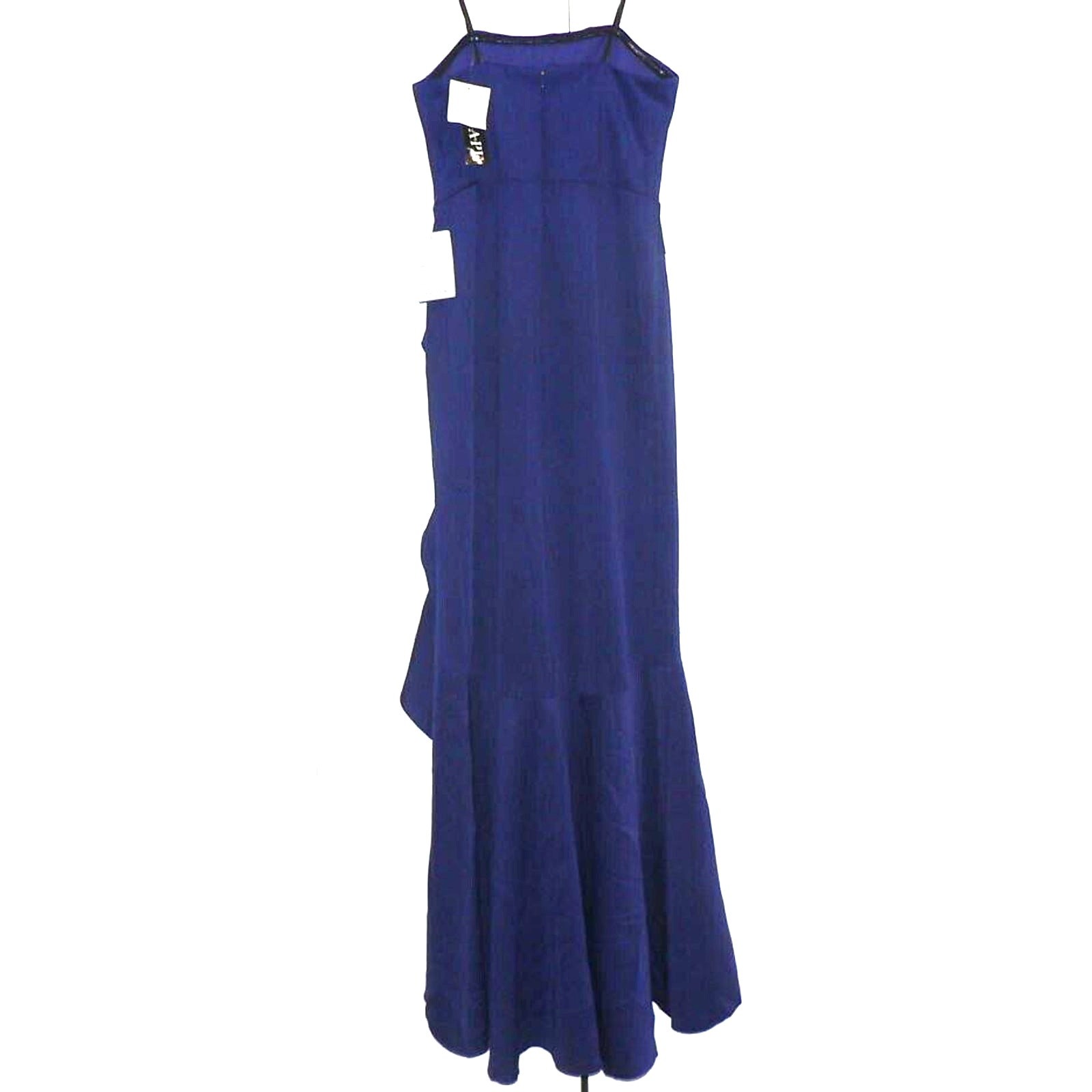 Xscape Strapless Side Ruffle Drape Scuba Crepe Gown in Marine Blue Size 6 $239