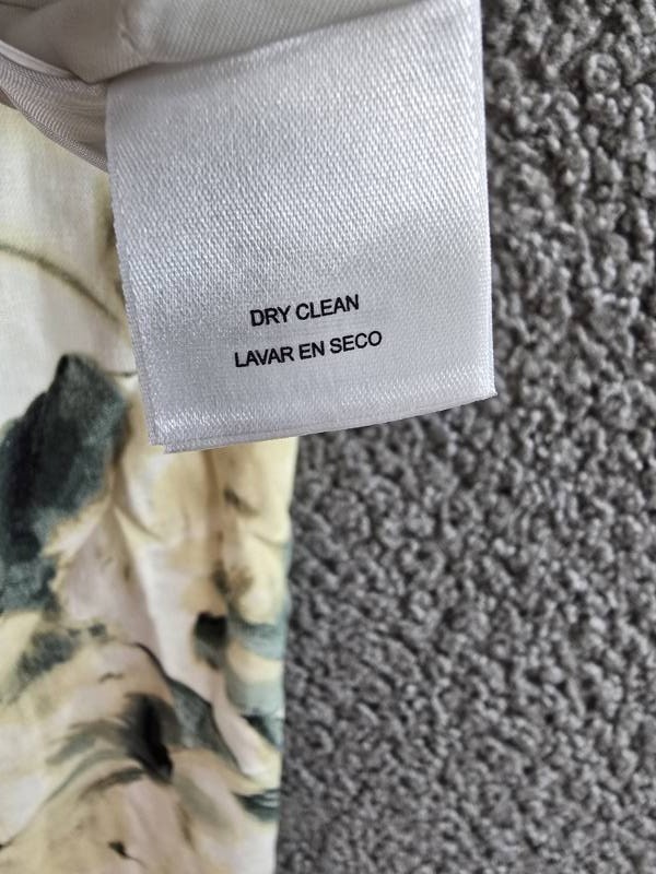 Anne Klein Linen Blend Floral-Print Tie-Waist Dress Women’s 12 White Dove Multi