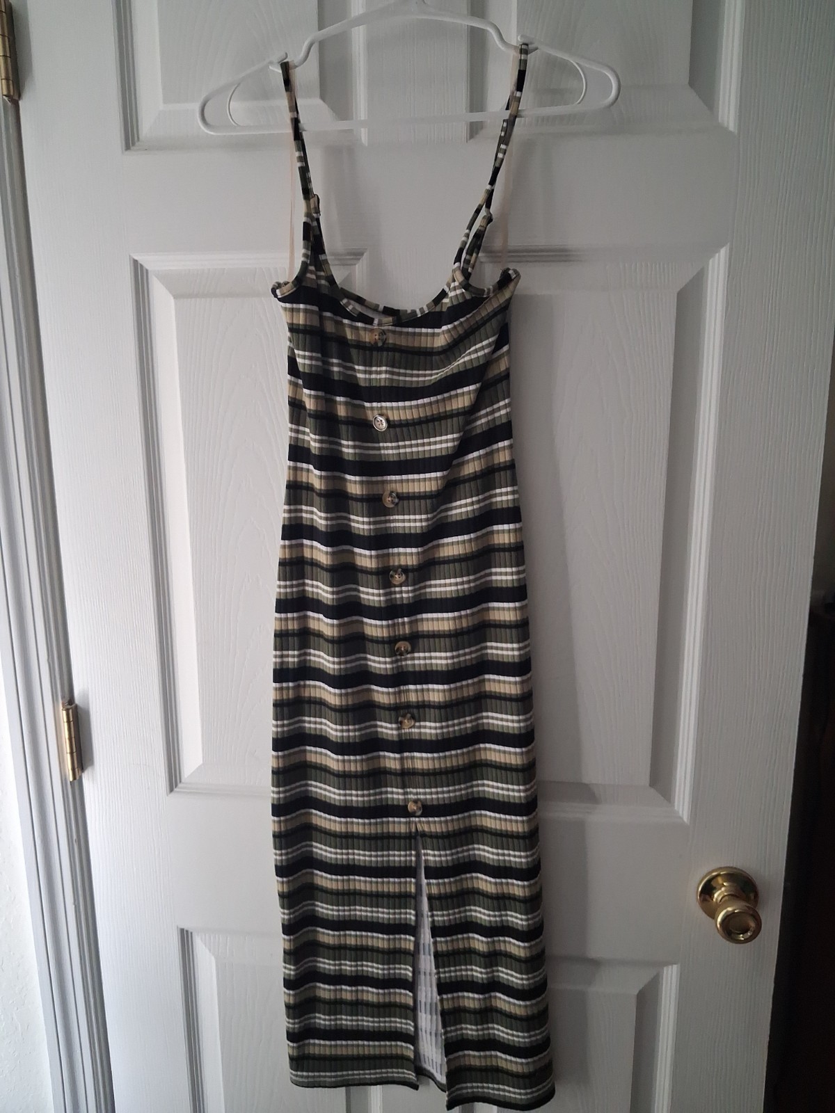 Spaghetti Strap Dress, No Boundaries, Juniors 0-2, Green, Black, White Stripe