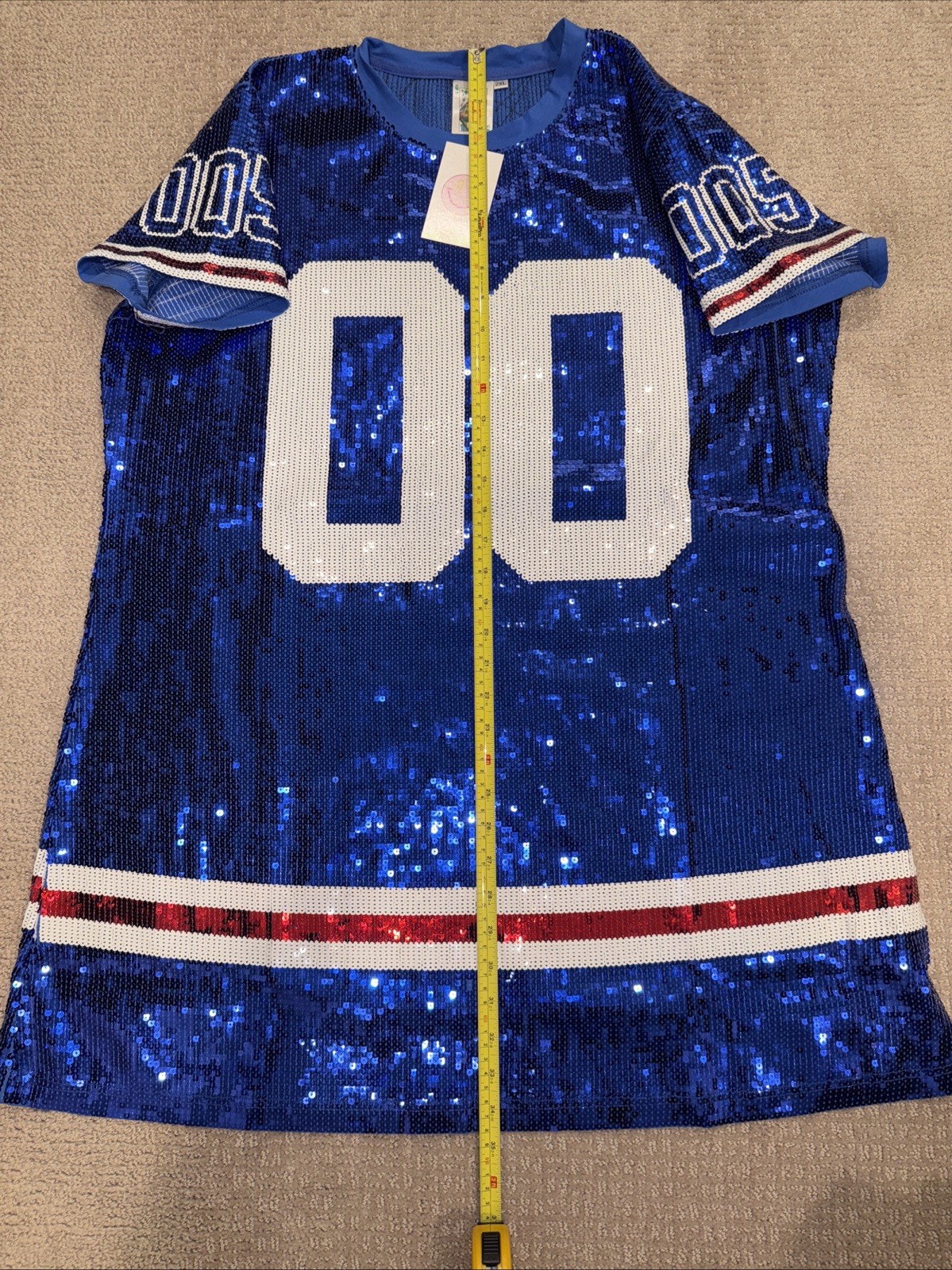 $220 NWT Queen Of Sparkles Sequin Jersey Dress 2XL Blue White Red College Sports