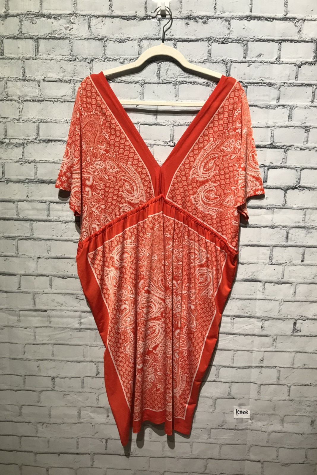 Just Love, Women L, Orange Stretch Jersey Tunic Dress Short Sleeve Floral