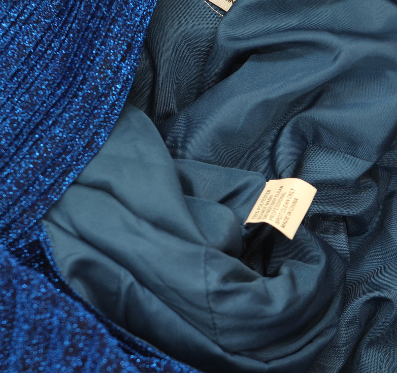 Ieena by Mac Duggal Shimmering Lurex Pleated Maxi Dress Gown Royal Navy Blue 14