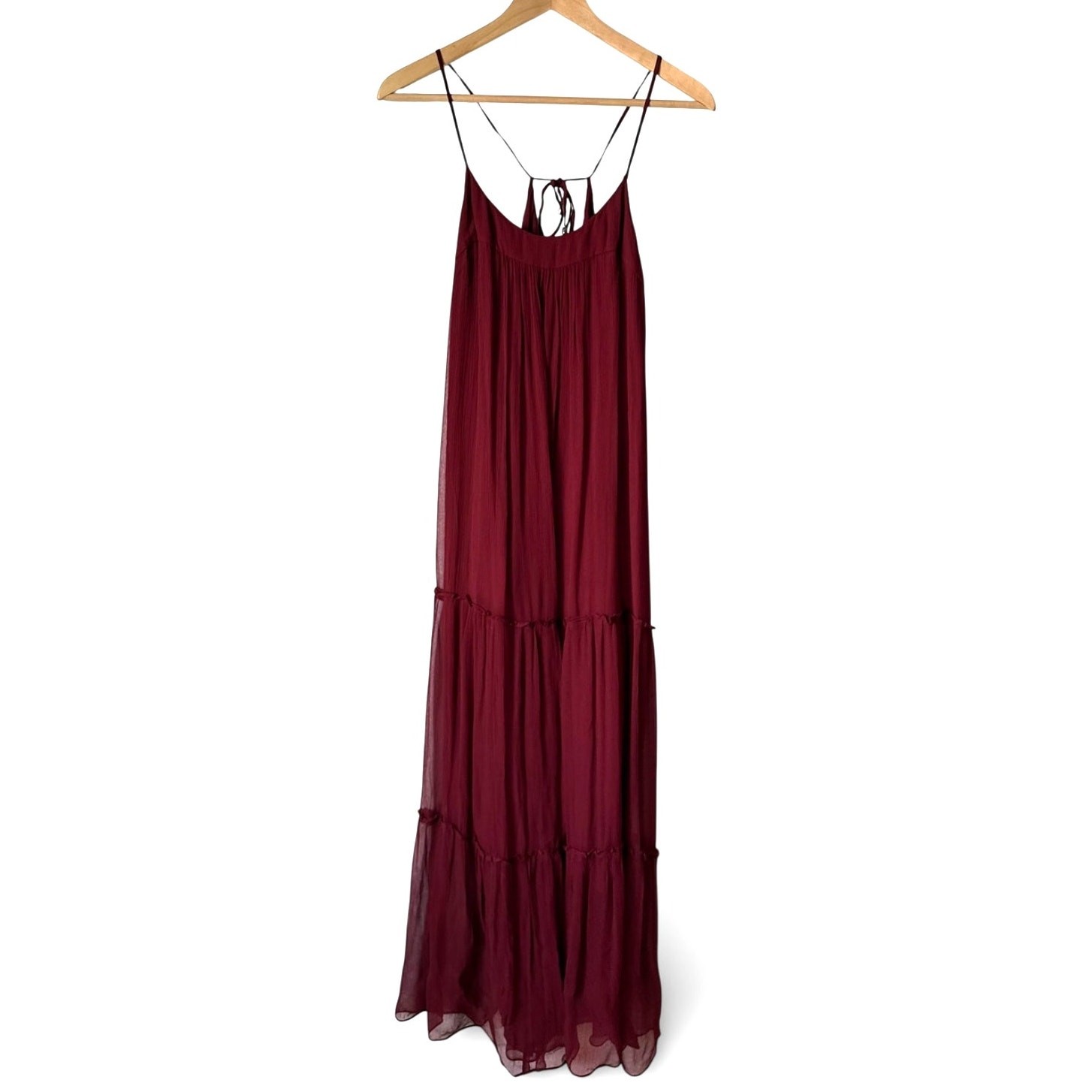 Anthropologie Floreat Saffa Chiffon Tiered Maxi Peasant Dress Women Size S Wine