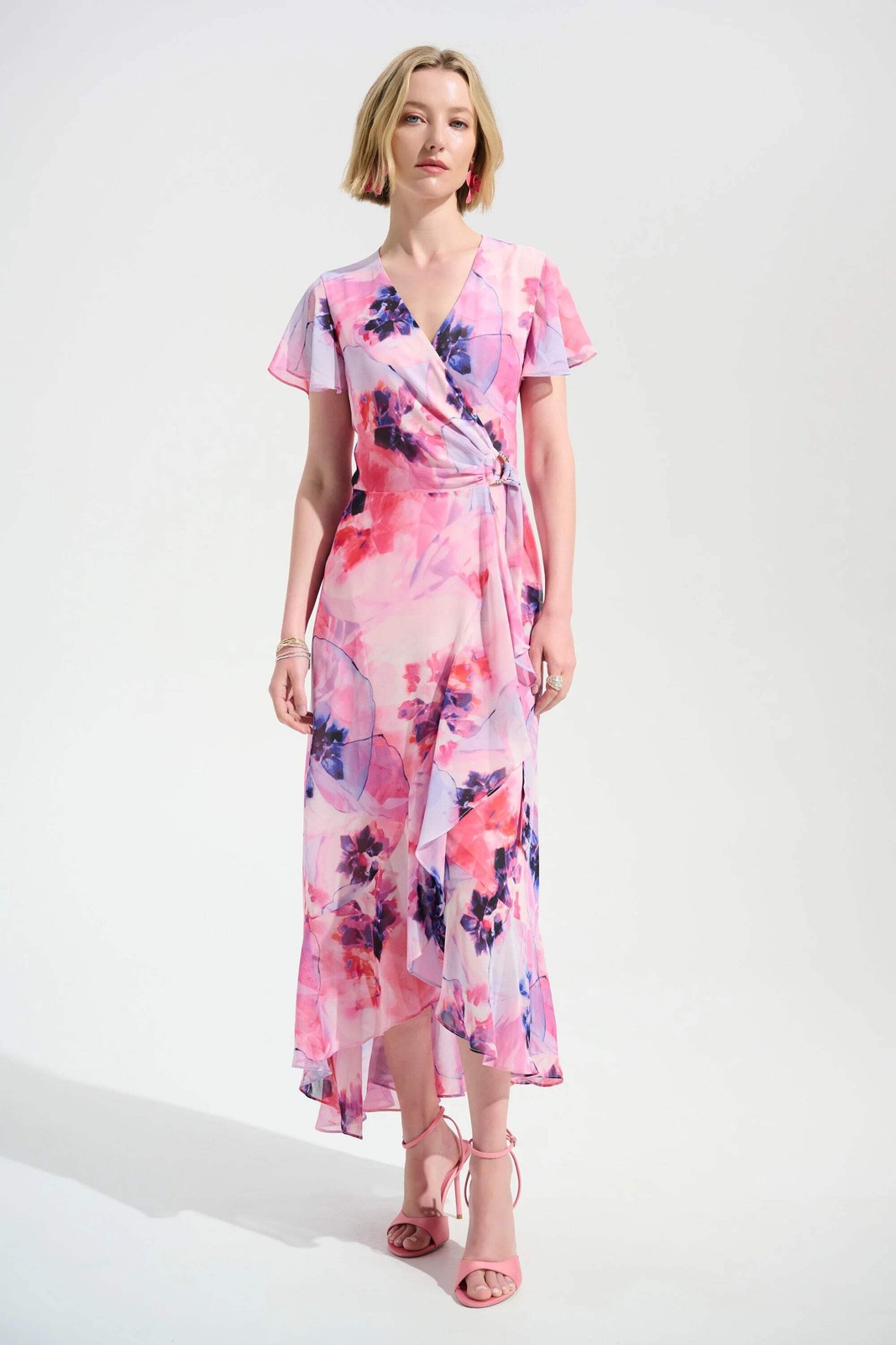 Joseph Ribkoff Printed Chiffon High Low Wrap Dress 261739