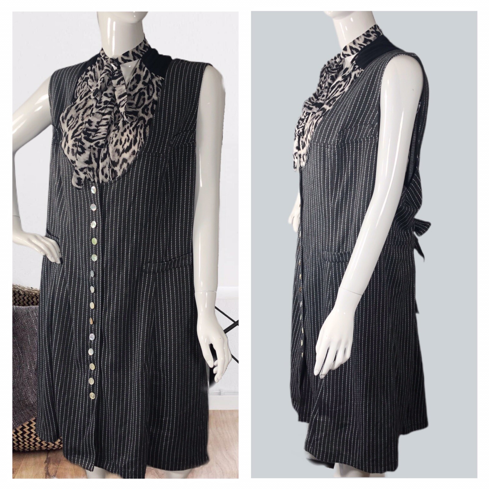 Lane Bryant 26/28 ❤️NEW❤️Classic Grey Pinstripe Adjustable Waist Tie Back Dress