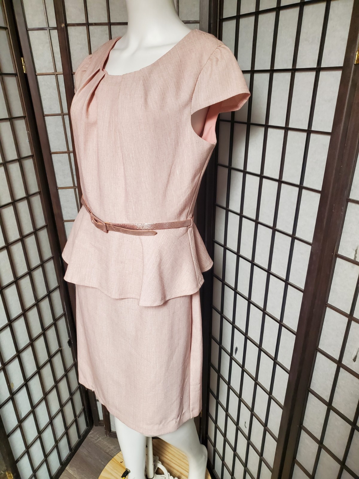 Connected Dress 80s Mauve Pink Peplum Secretary Career Church Sz M cap Sleeve