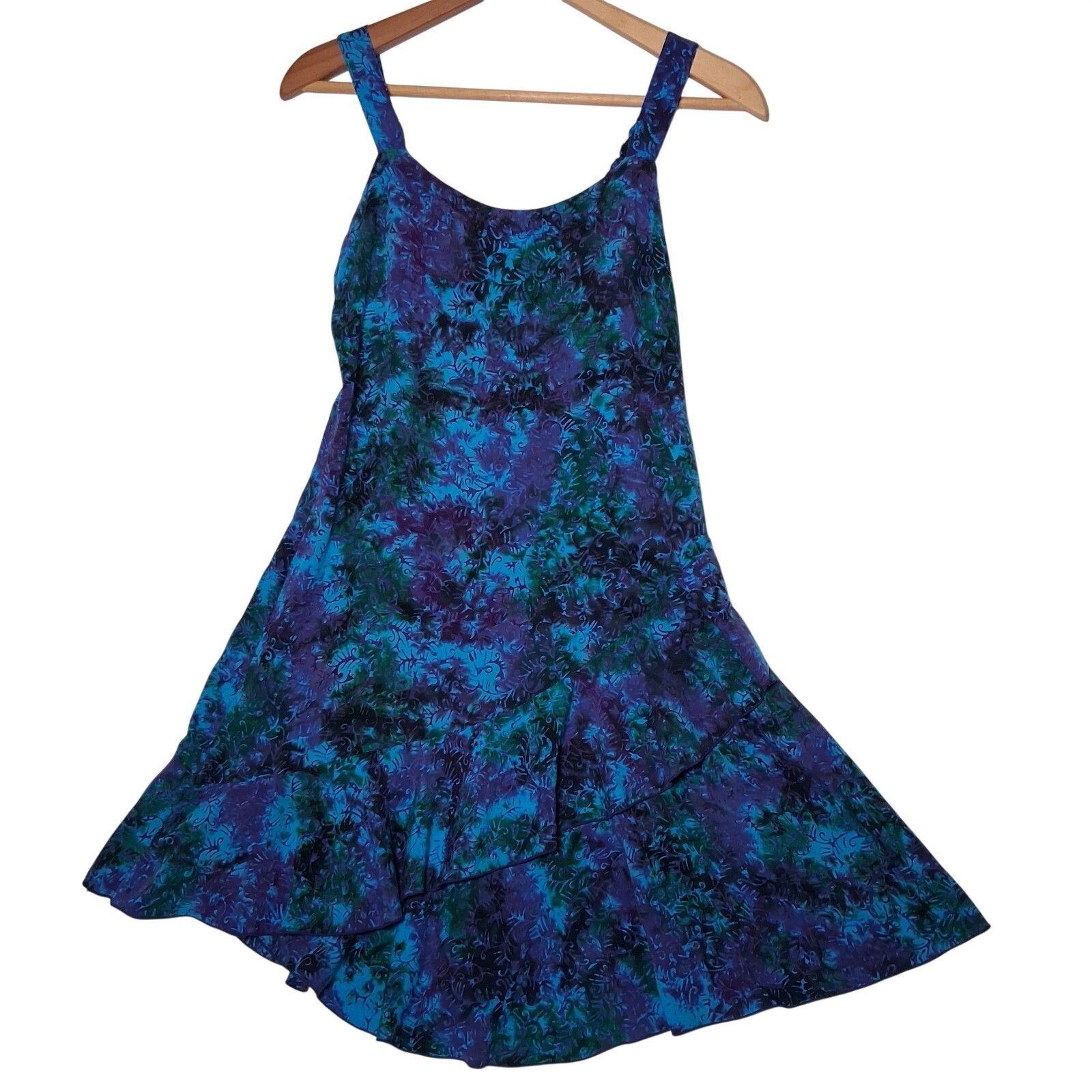 Peppermint Bay Dress Small Blue Batik Ruffled Whimsical Fairy Hippie Sundress
