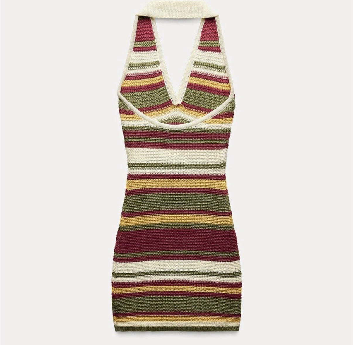 Zara Multicolor Crochet Striped Halter Mini Dress Sleeveless V-Neck Pullover