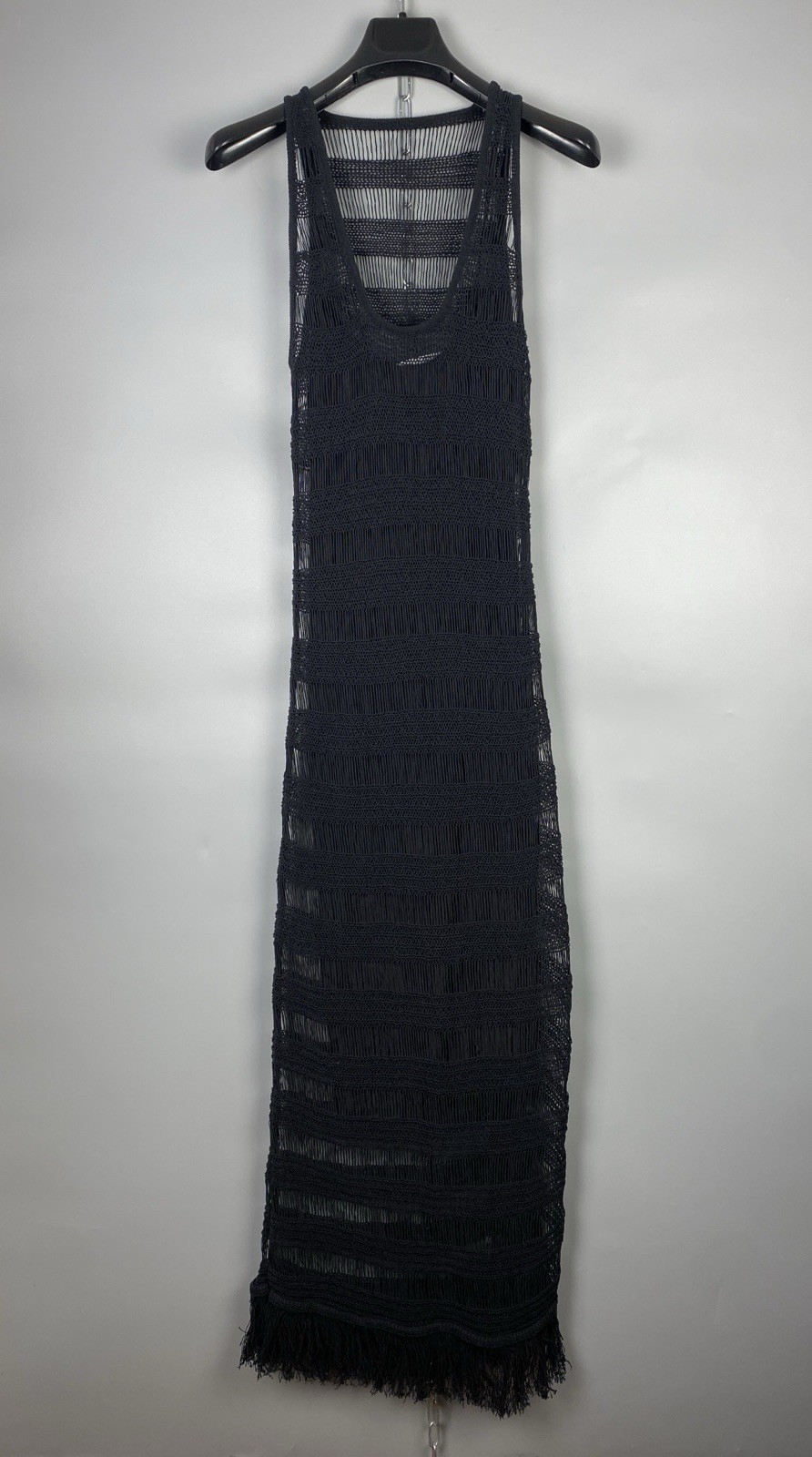 Maria McManus Black Ladder Crochet Fringe Knit Dress Organic Cotton Tank Maxi