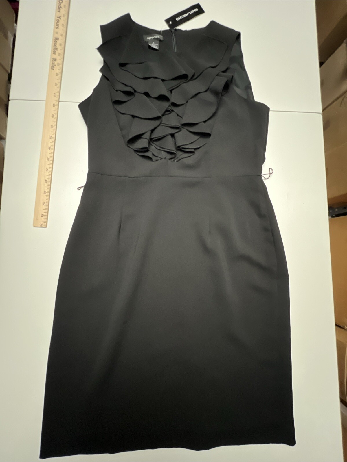 Spense dress Womens 8 Black Sleeveless Ruffle Knee Length Zipper Back NWT