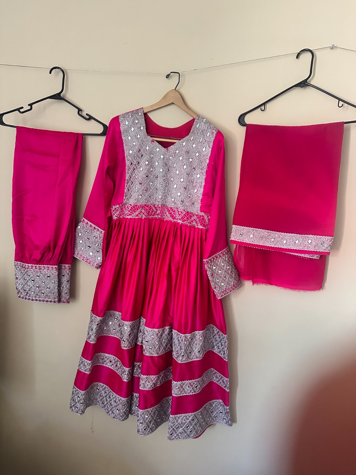 Beautiful party suits hot pink width 19 inches and length 47.5 inches