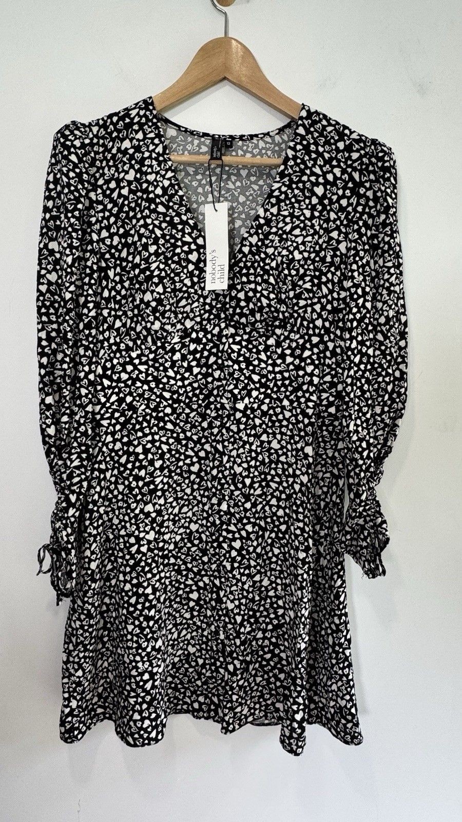 Nobody’s Child Fella Dress UK 12 Heart Print Mini Dress NWT Black White