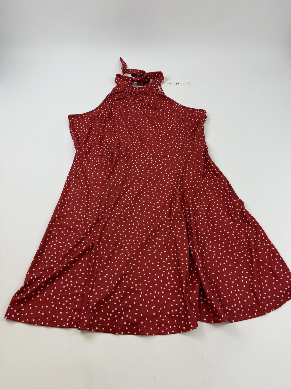 OUGES Dress Womens XXL Red Polka Dot Halter Sleeveless Fit & Flare Midi Sundress