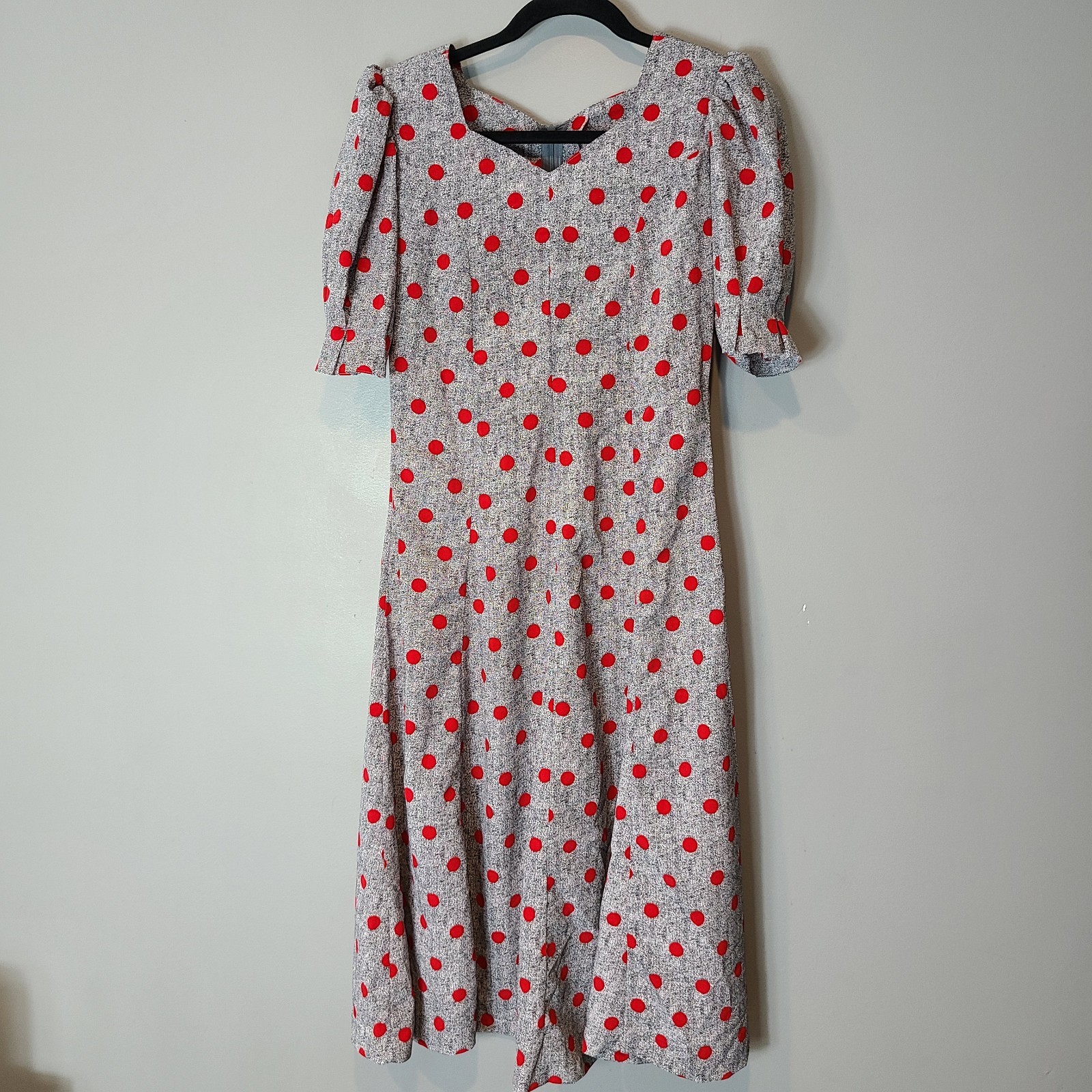 Vtg 90s Midi Dress Women Sz M Polka Dot Retro Wedding Pin Up Rockabilly Coquette